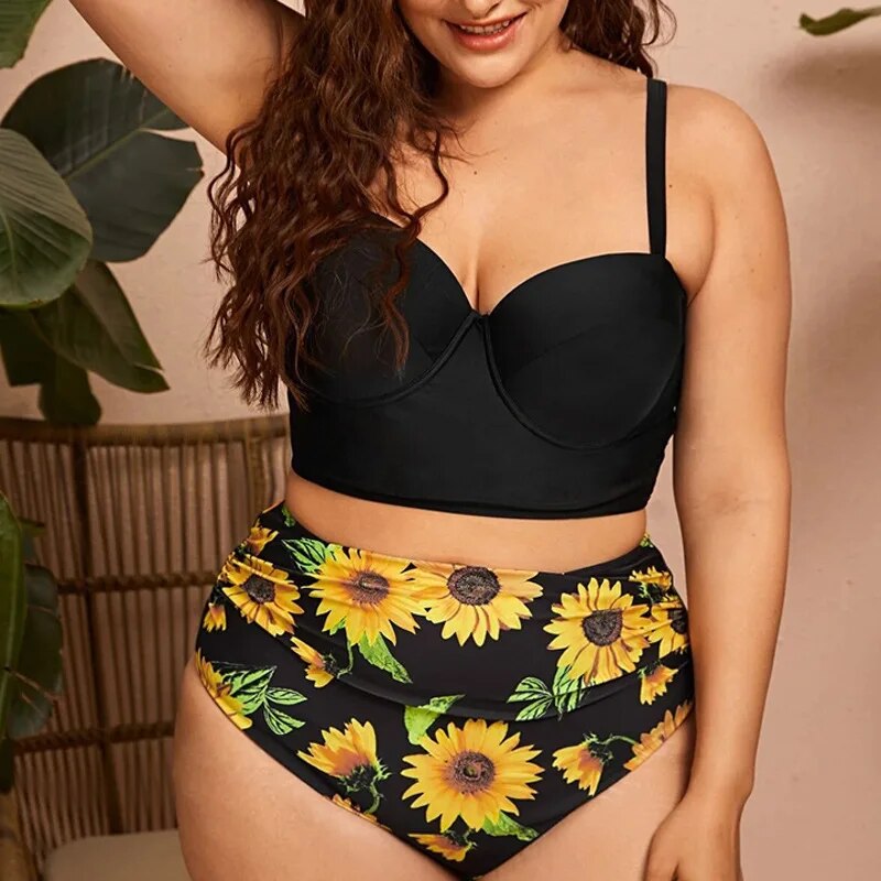 Biquíni Florido Plus Size Cintura Alta - Juliet